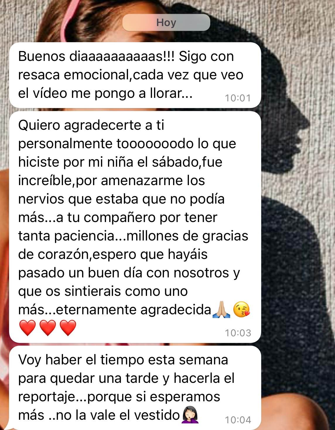 Captura del testimonio de Resumen de comentario de Lydia